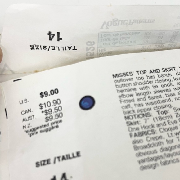 VTG Vogue Paris Original Chloé Uncut Sewing Pattern Skirt Top Size 14 / 8-16 - Picture 5 of 10